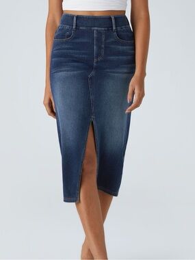 NWT Halara Flex High Waisted Bodycon Washed Denim Midi Skirt Size XS